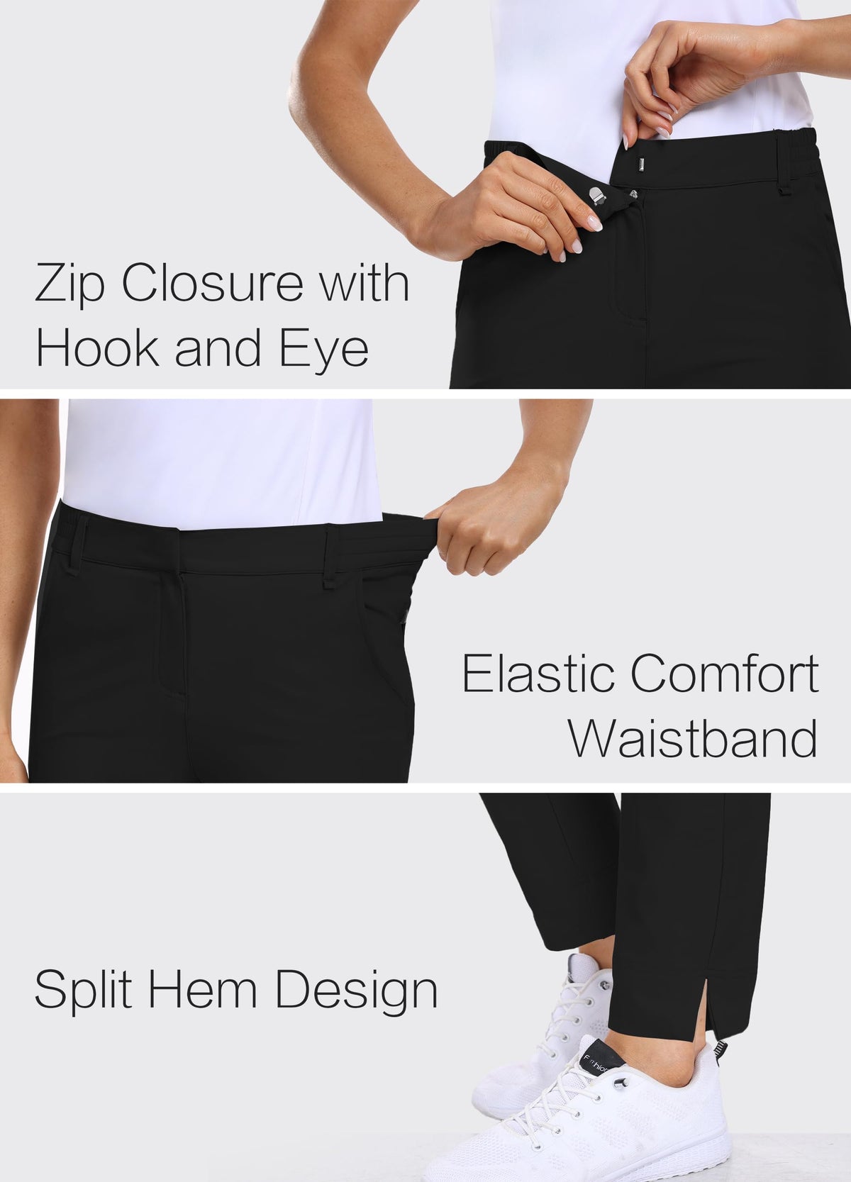 Hiverlay women's golf pants waistband-closure shows secure adjustable fit.