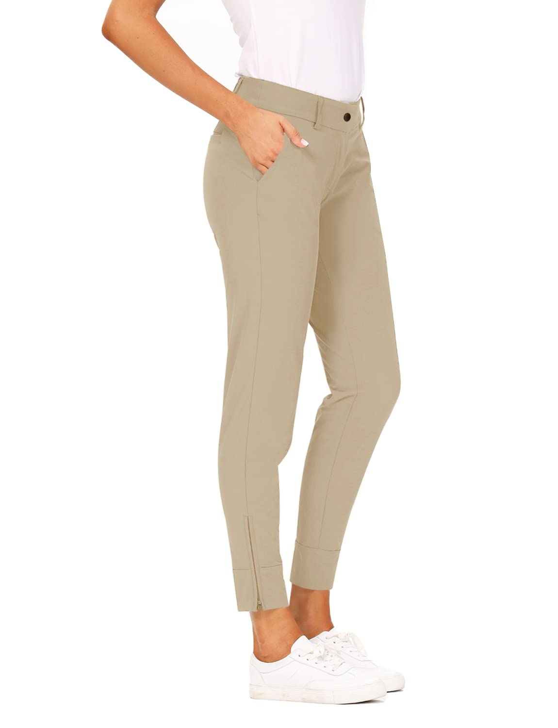 Hiverlay women's pro golf pants, front view in khaki XXL, lightweight and breathable.