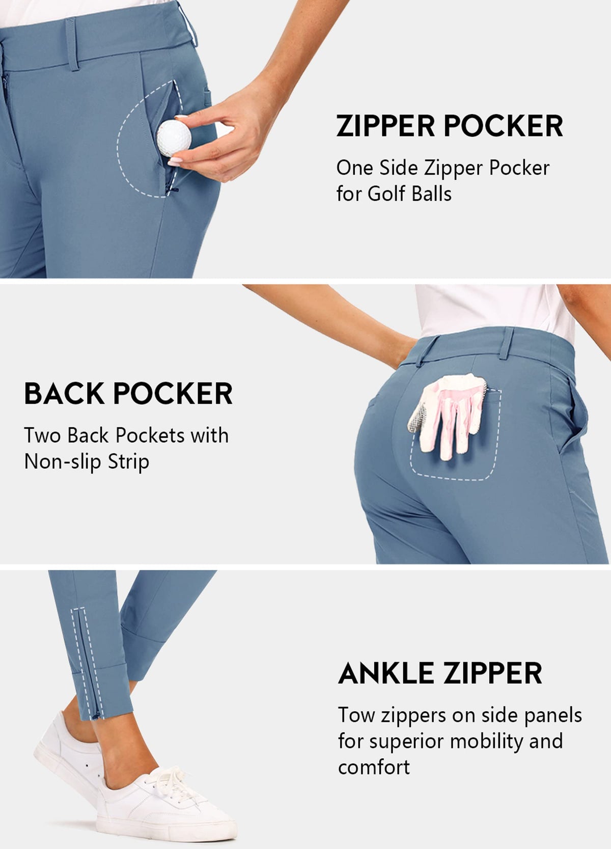 Hiverlay straight-leg pants featuring side zipper panels for flexible movement