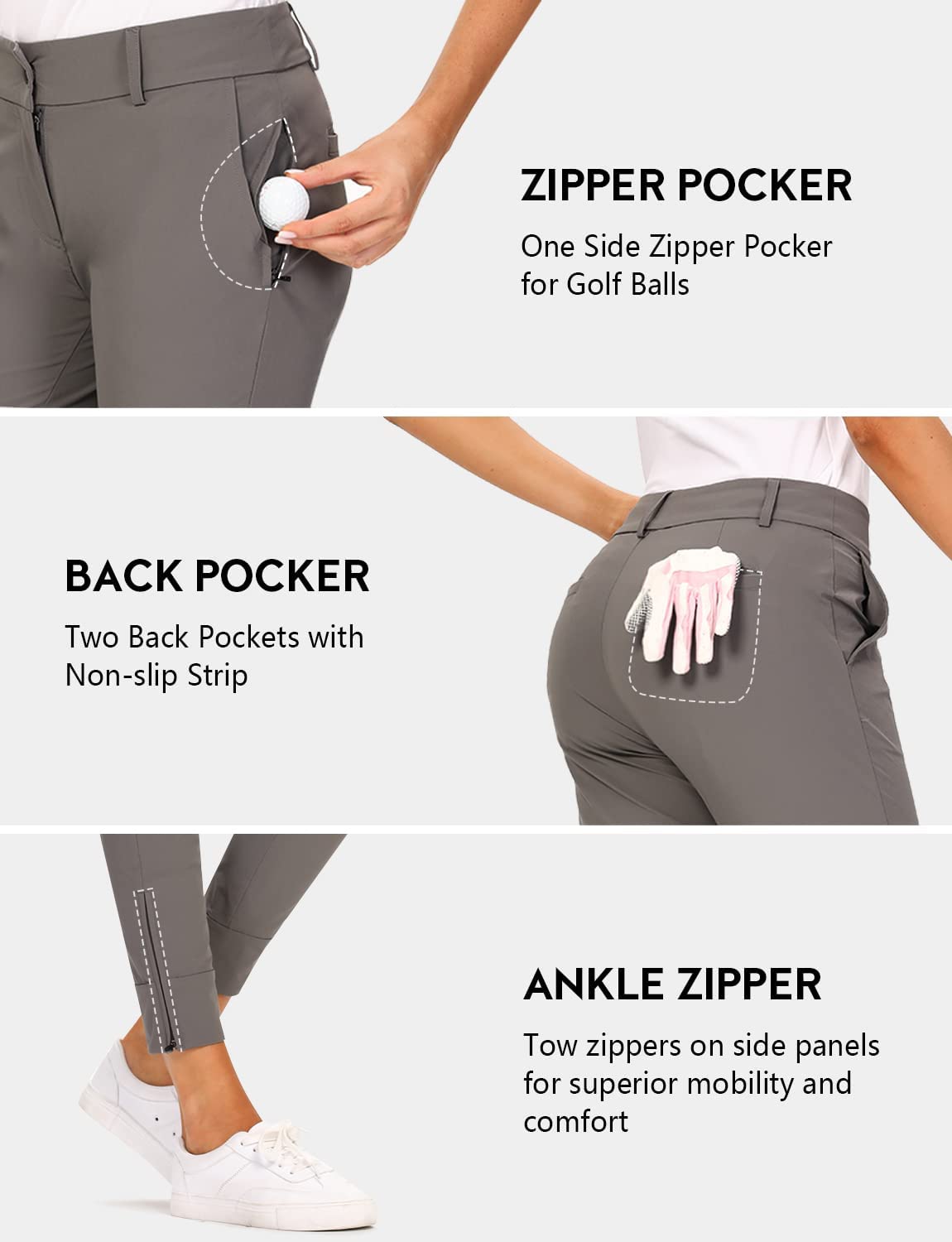 Hiverlay women's pro golf pants straight-leg with zipper for easy movement