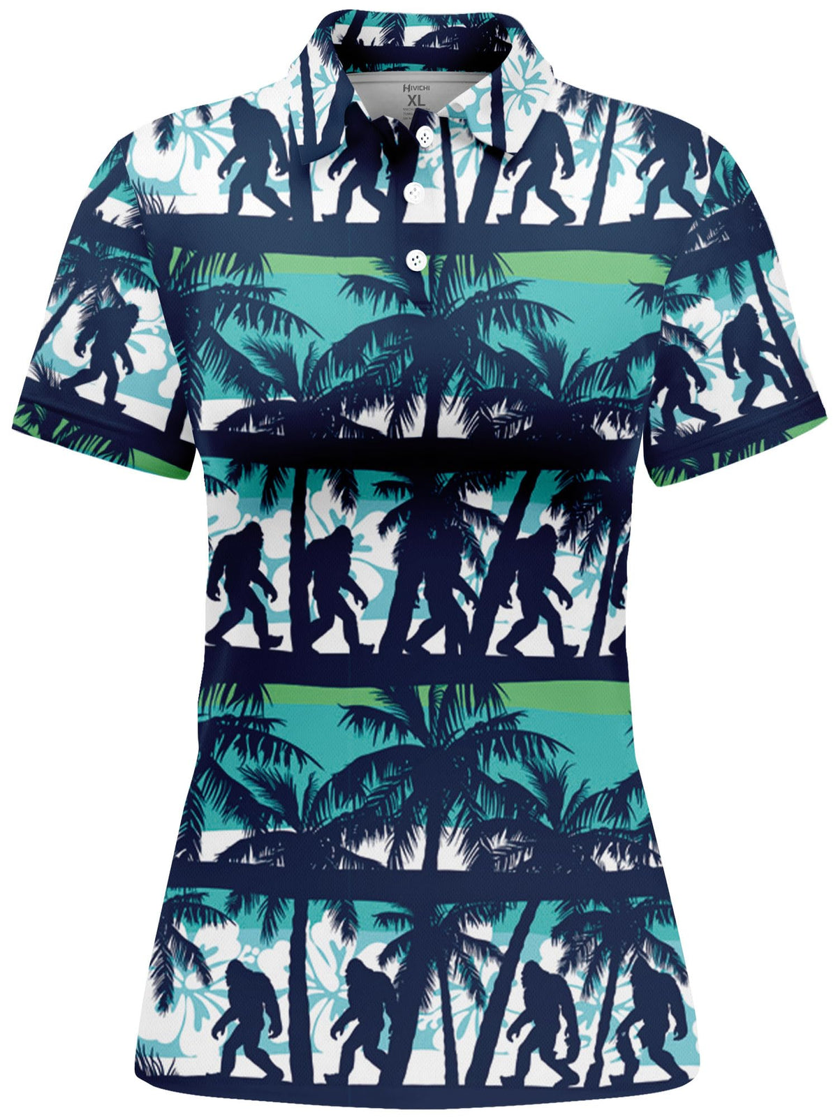 HIVICHI Crazy Sasquatch golf polo displaying fun design for golf rounds.
