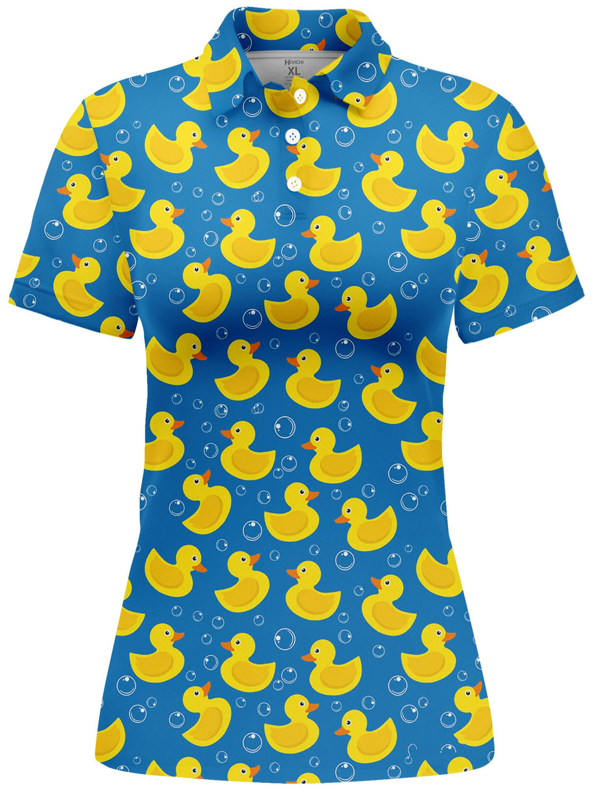 HIVICHI funny duck golf shirt for women, close-up print, vibrant design adds fun to rounds.