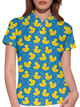 HIVICHI funny duck golf shirt for women, front view, comfortable polo for round-ready wear.