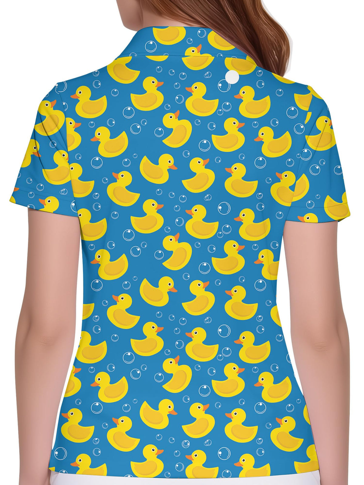 HIVICHI funny duck golf shirt for women, side view, breathable fabric for all-day play.