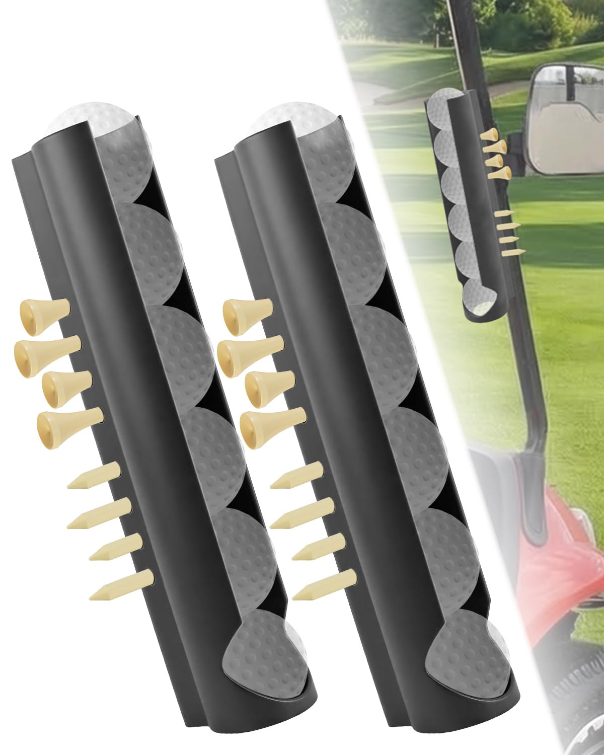 HKJWUN magnetic golf ball holder attached to front strut for quick ball access on carts.