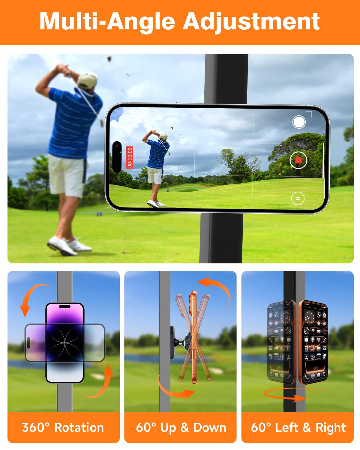 Hkmmdvc 360-degree rotation keeps your phone oriented for GPS or swing capture
