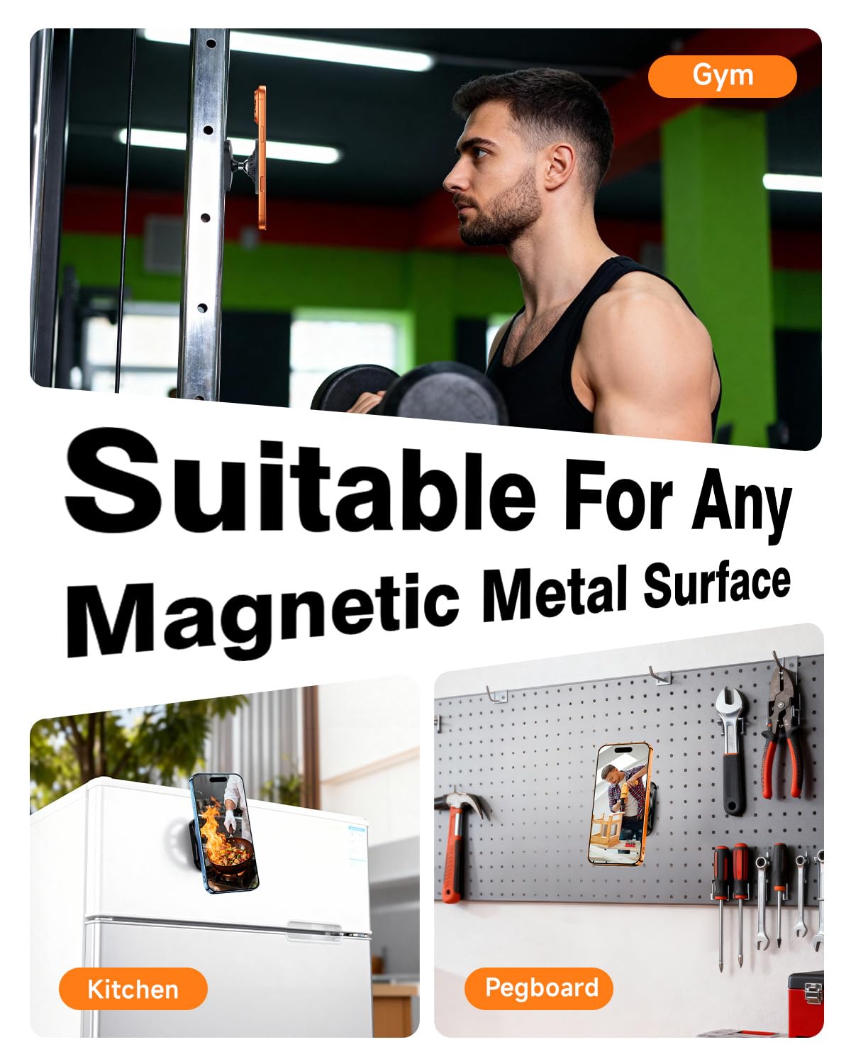 Hkmmdvc versatile steel-surface mount for golf carts, gyms, or kitchens