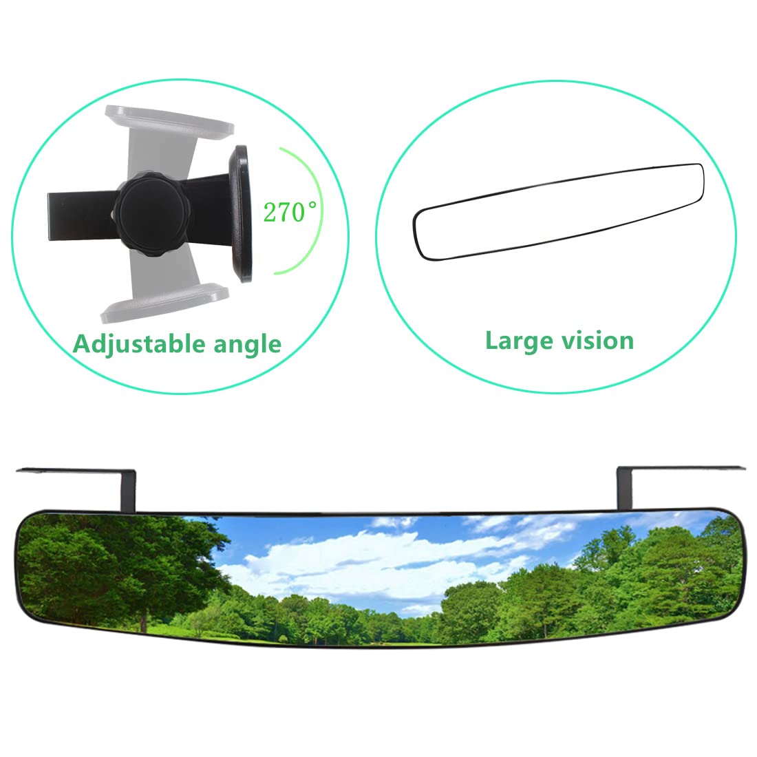 HKOO 16.5-inch rear view mirror with easy install hardware