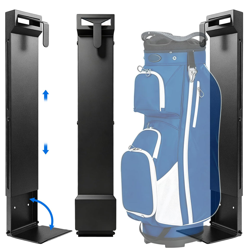 Hlplenn wall-mounted golf bag storage with retractable action for easy access in the garage.