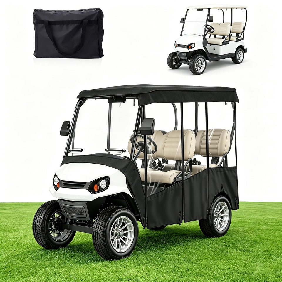 HMAZAE golf cart cover with clear PVC windows for quick visibility.