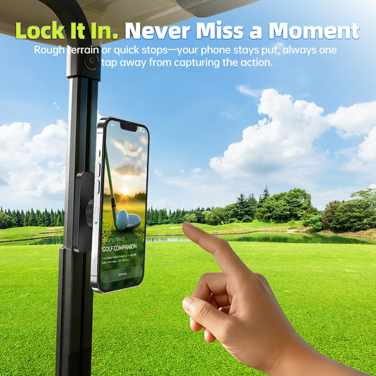 Hoarahloux demonstrates true one-handed operation for quick phone access on the course.