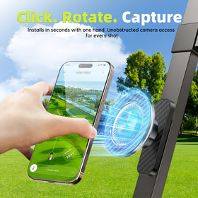 Holds iPhone in landscape mode during rounds for easy visibility.