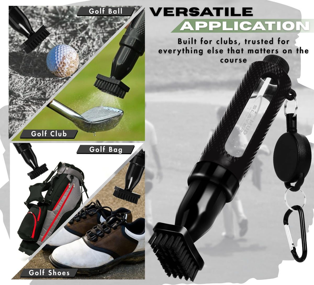 HODL 21 Mud Slayer retractable clip keeps brush accessible on cart