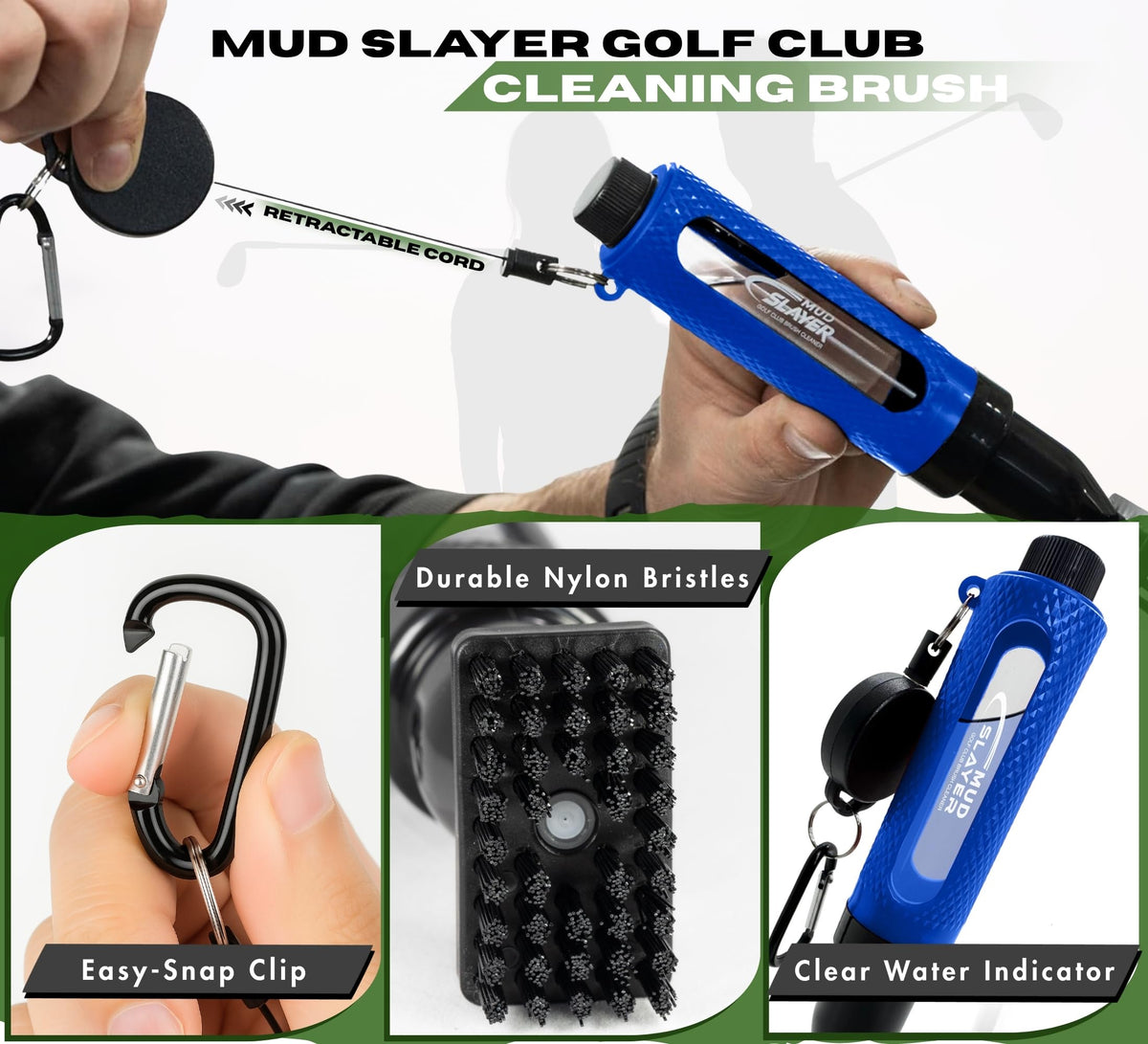 HODL 21 retractable clip keeps the cleaner within reach on the bag.