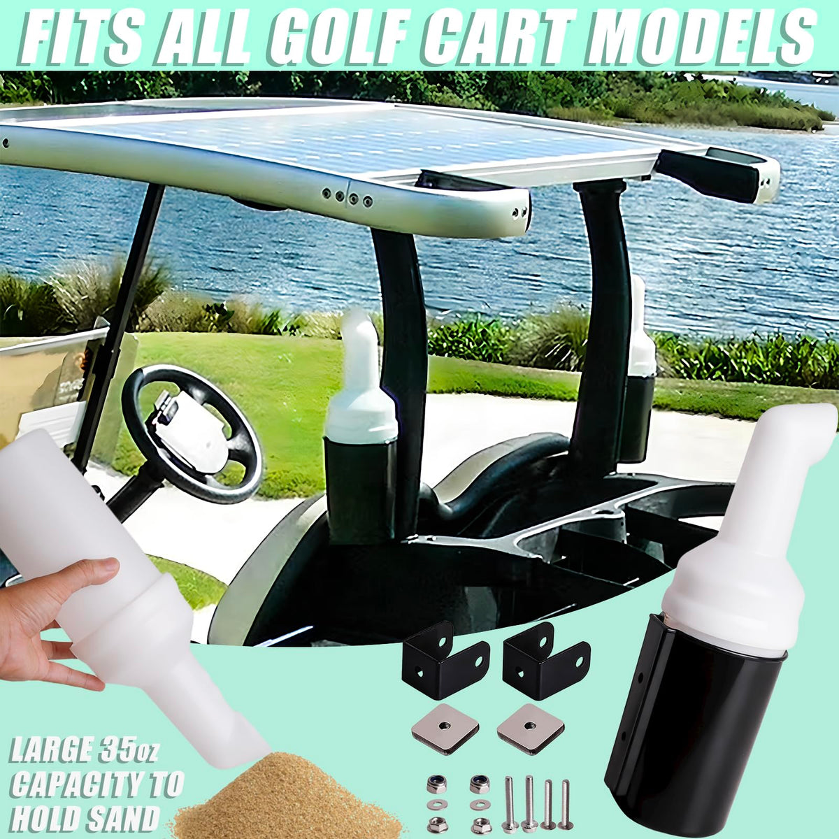HOGUCAL 1-inch tube bracket mounts on standard golf cart frames.