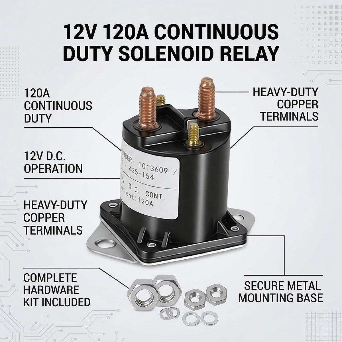 HOGUCAL 12V solenoid relay side view compact form for quick upgrades.