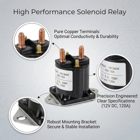 HOGUCAL 12V solenoid relay DS Precedent front view, durable design.