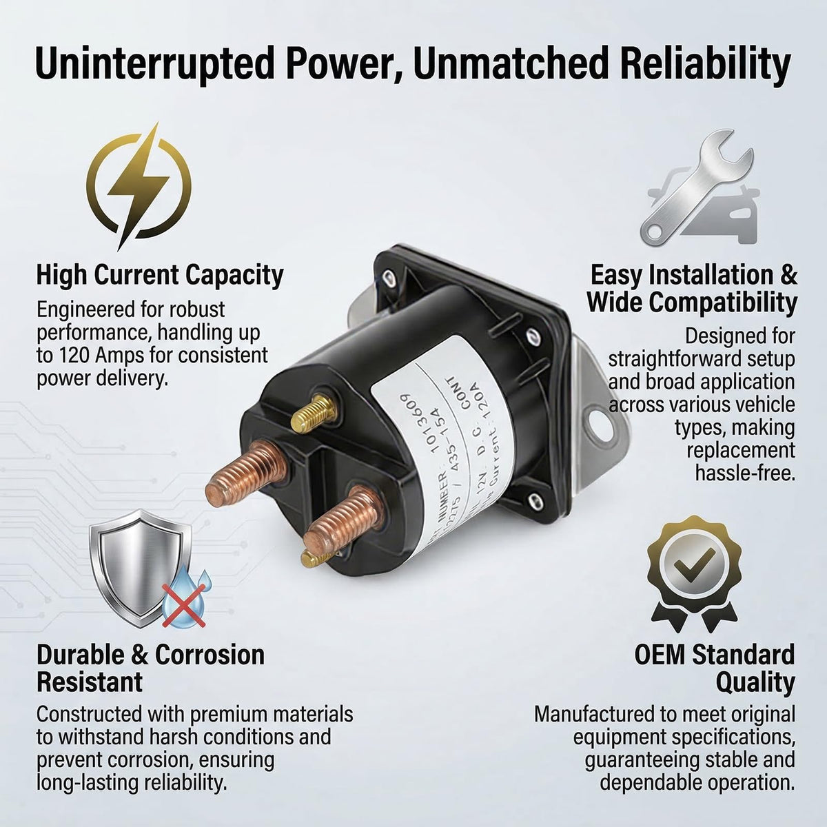 HOGUCAL 12V solenoid relay DS Precedent side view, reliable replacement.