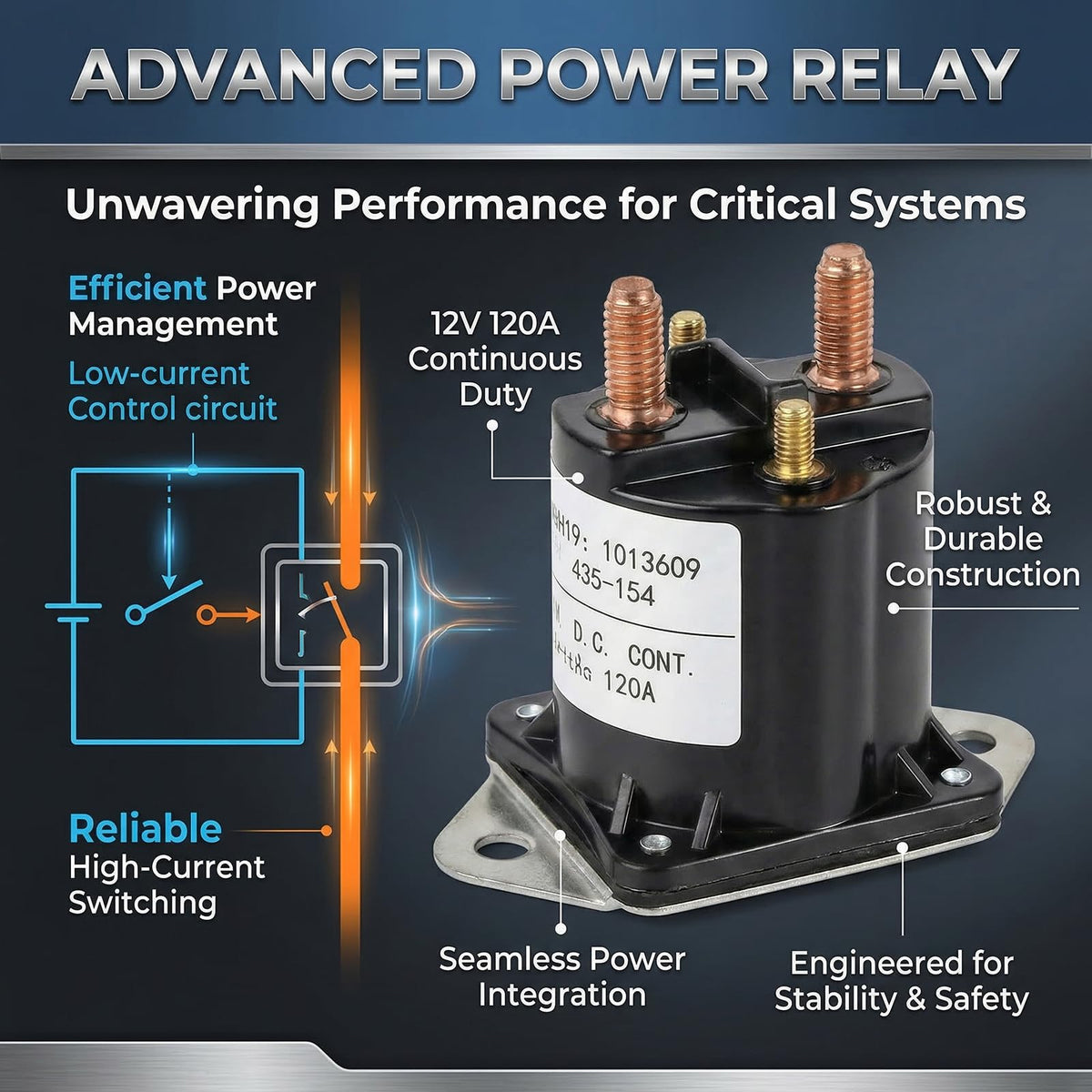 HOGUCAL 12V solenoid relay durability close-up, robust wiring connections.