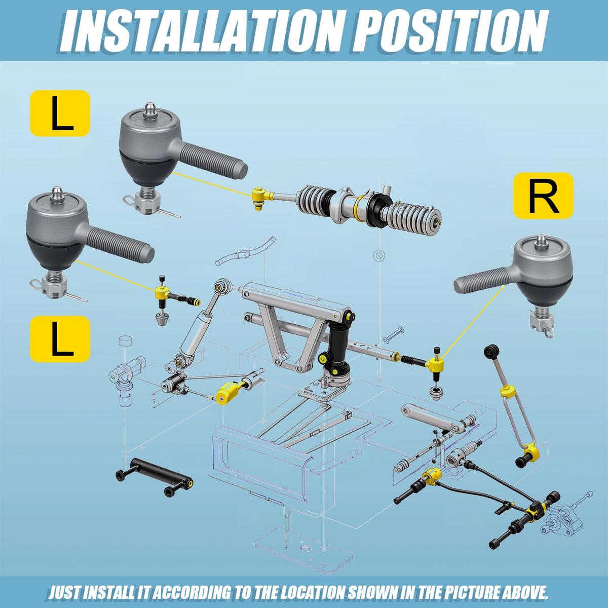 HOGUCAL steering linkage kit supports smoother cart handling.