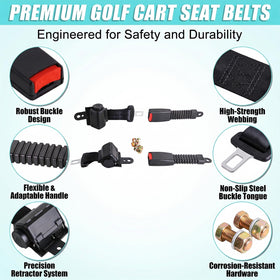 HOGUCAL belt kit shown across Club Car, EZGO, and Yamaha configurations for secure attachment.