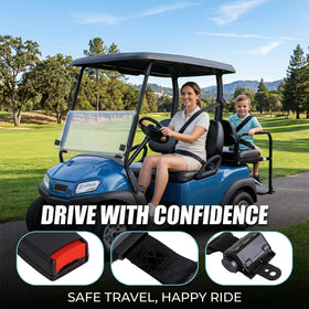 HOGUCAL golf cart usage scene demonstrates secure rides and comfortable passengers on courses.