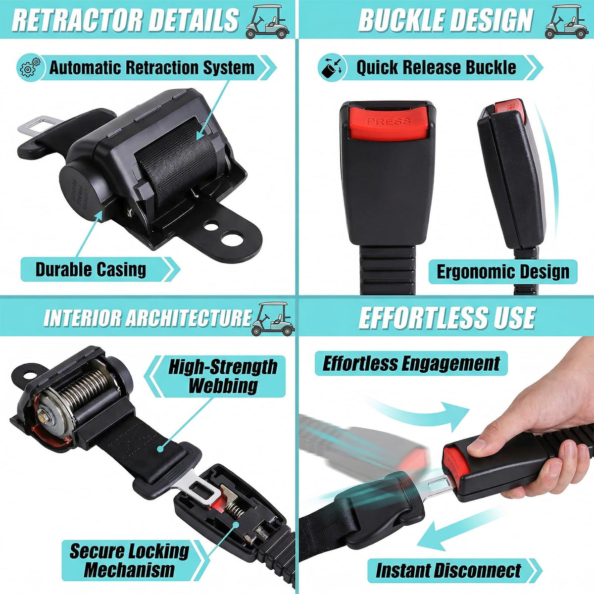 HOGUCAL safety harness emphasizes dependable restraint during turns and rough terrain.