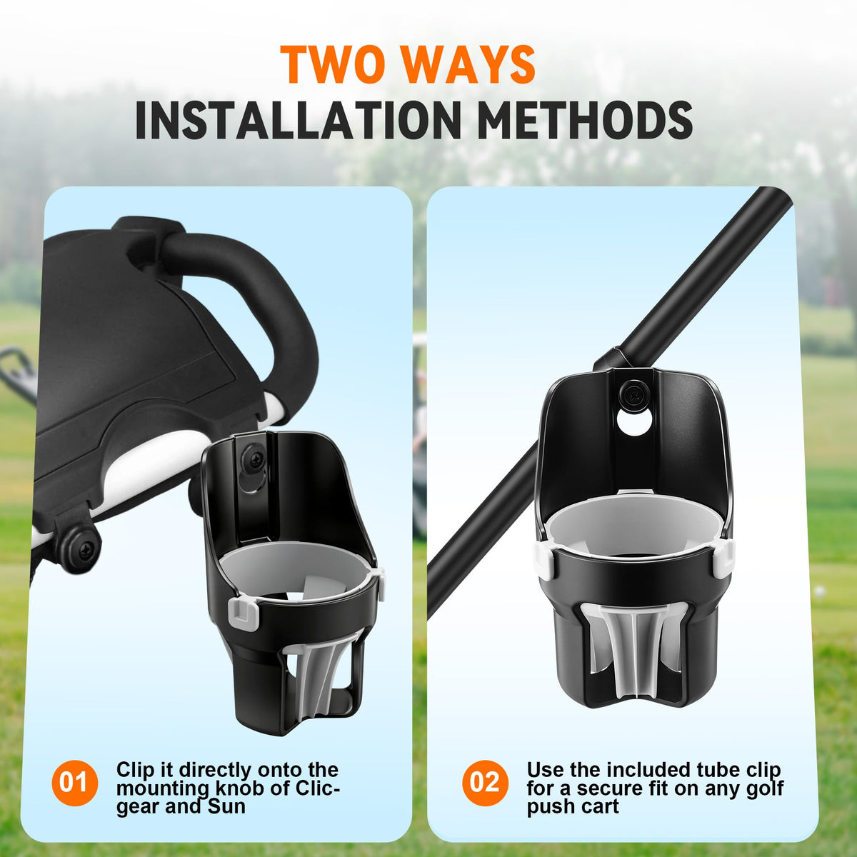 Hohean universal clip for easy mounting on most golf push carts