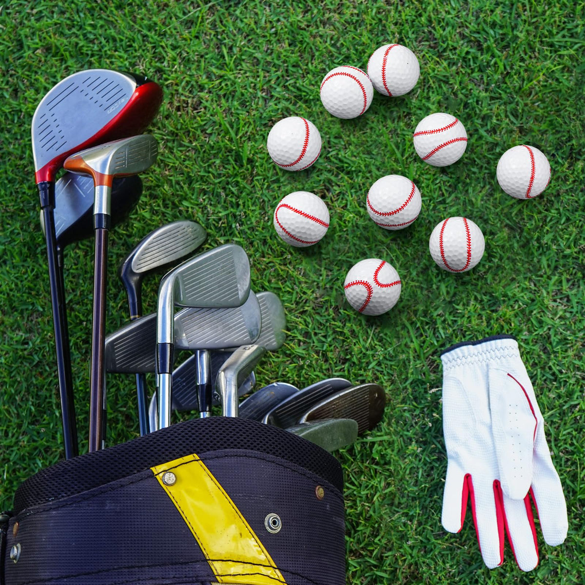 Hollowfly baseball golf balls feature colorful design to stand out on the course.