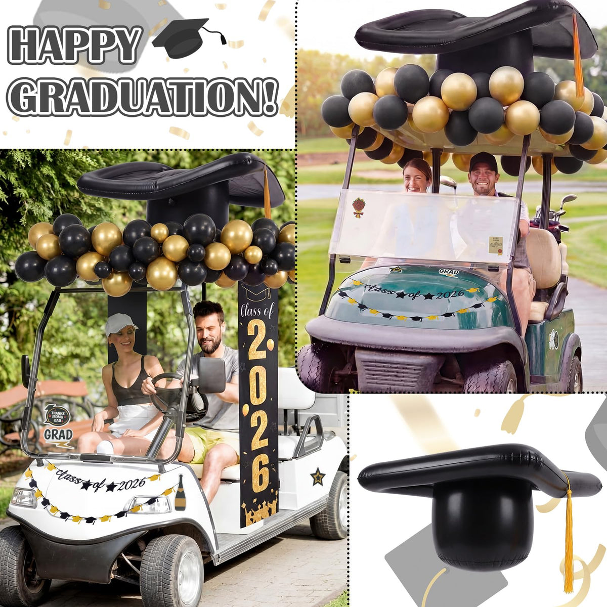 Hollowfly black and gold latex balloons for luxe graduation vibes.