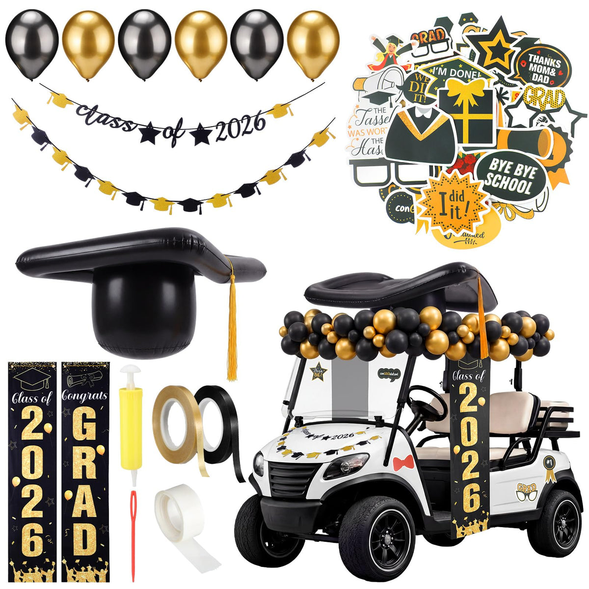 Hollowfly inflatable graduation hat adds bold height for parade visibility.