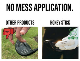 HoneyGolf HoneyStick applied on clubface forms a clean, even layer before a shot.