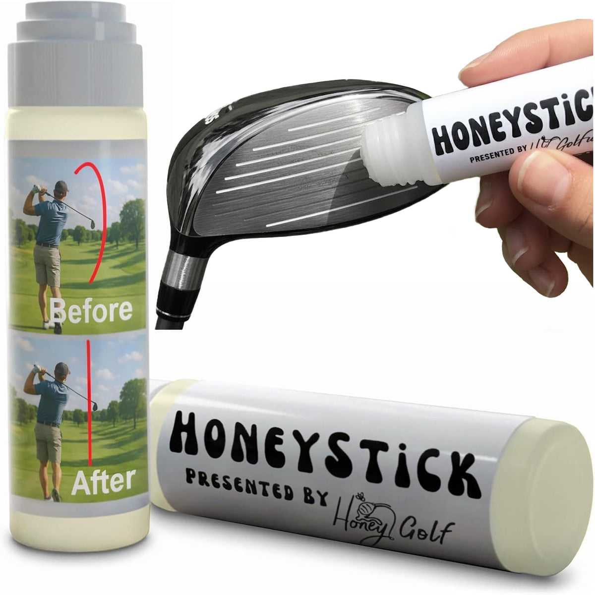 HoneyGolf HoneyStick bottle in pocket for quick on-course touchups.