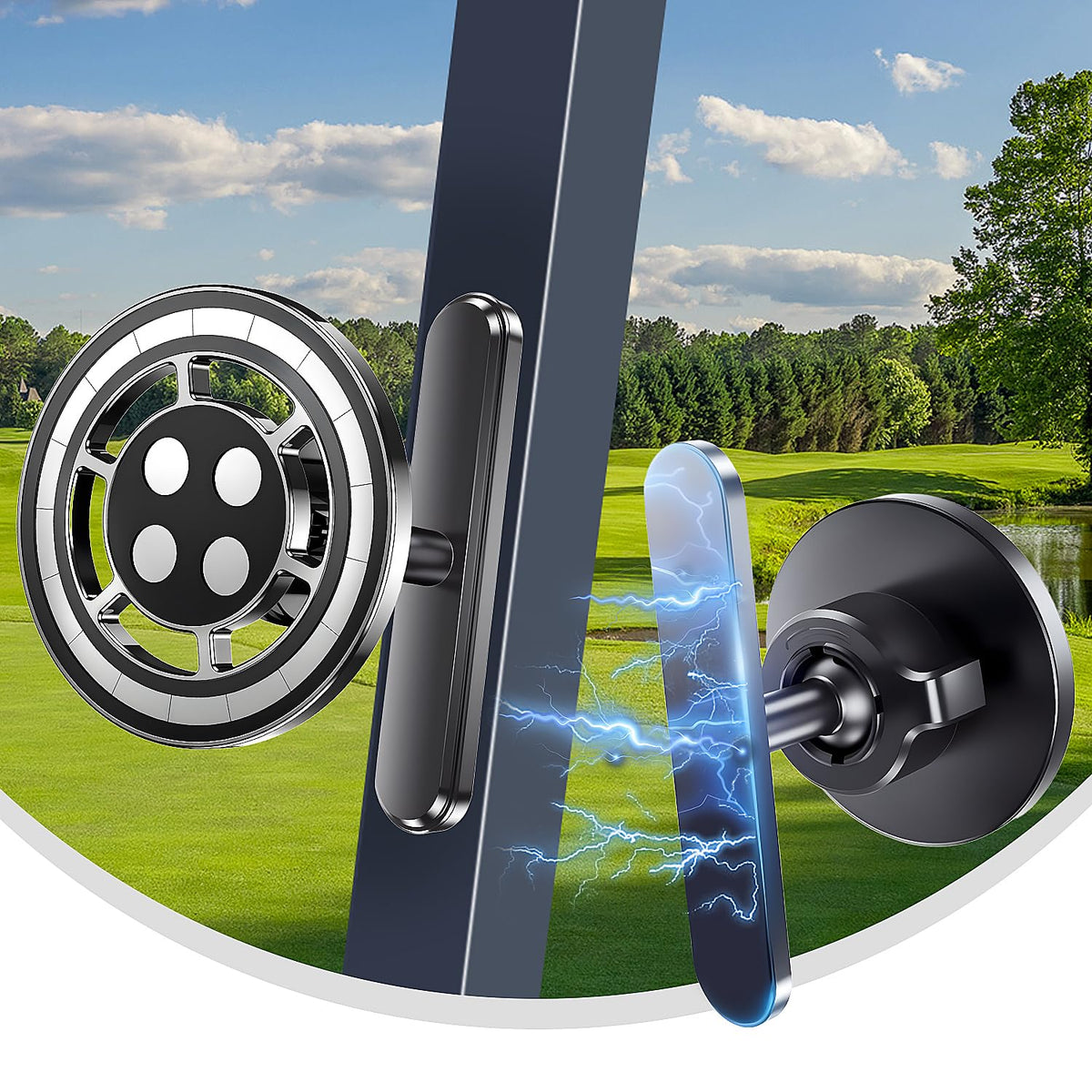 HonicWang magnetic golf cart phone holder side view shows stable attachment