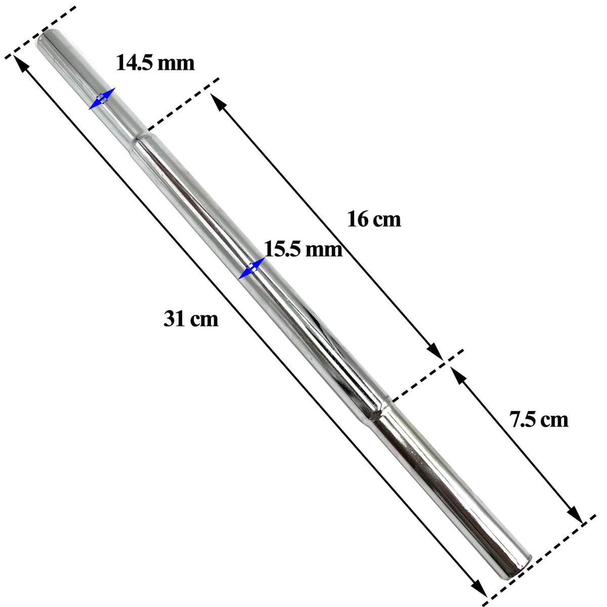 Honigo 310mm shaft extension in silver offers easy installation under the grip.