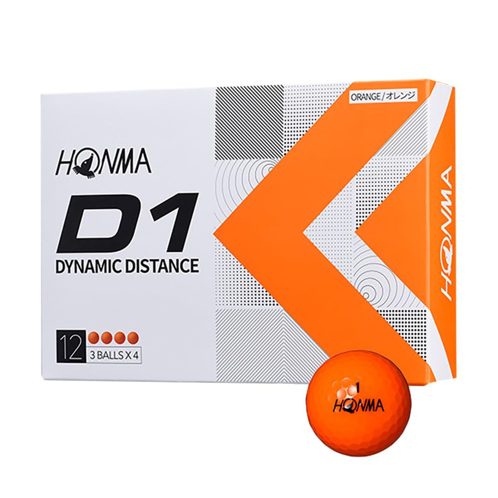 Honma BT2201 D1 ball orange FF, front view, showcases smooth dimple pattern for distance.