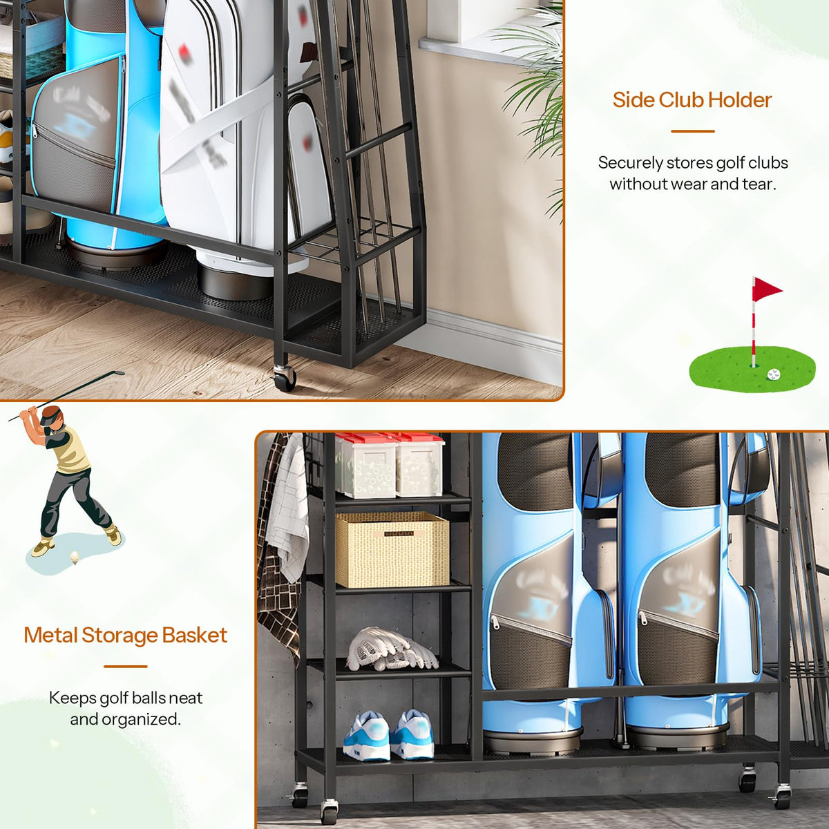 HOOBRO golf bag storage stand easy assembly with labeled parts