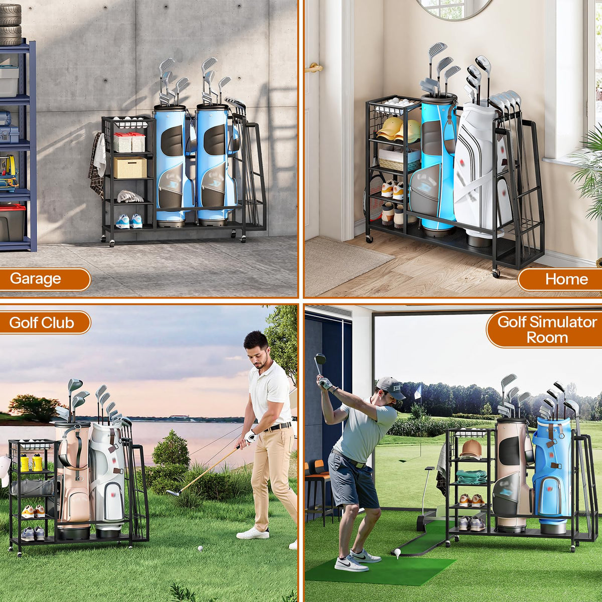 HOOBRO golf bag storage stand S-shaped hooks for caps and towels