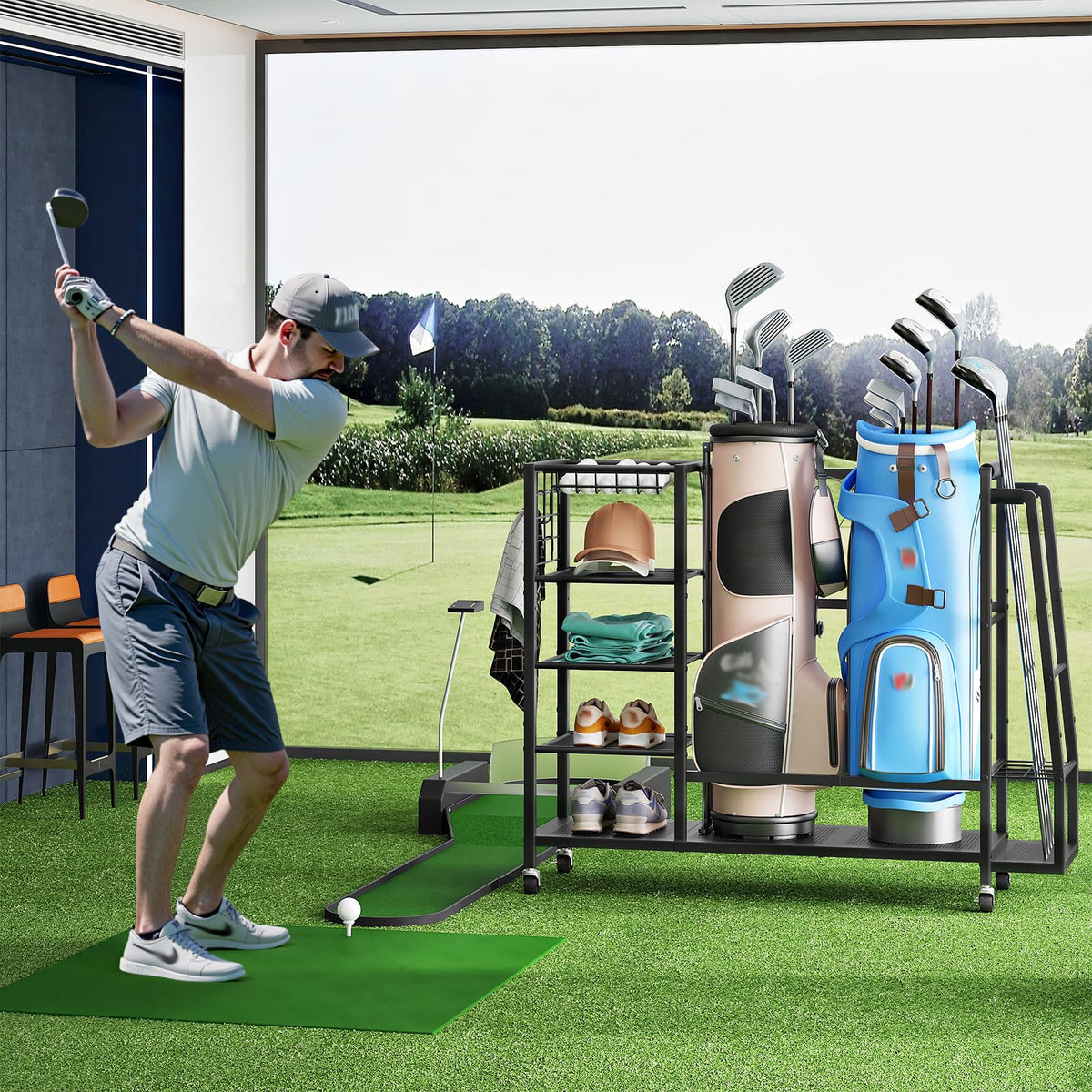 HOOBRO golf bag storage stand sturdy metal frame for durable garage organization