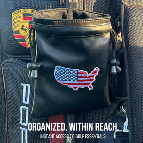 Hooked On Golf drawstring closure closeup highlights quick, secure sealing on the go.