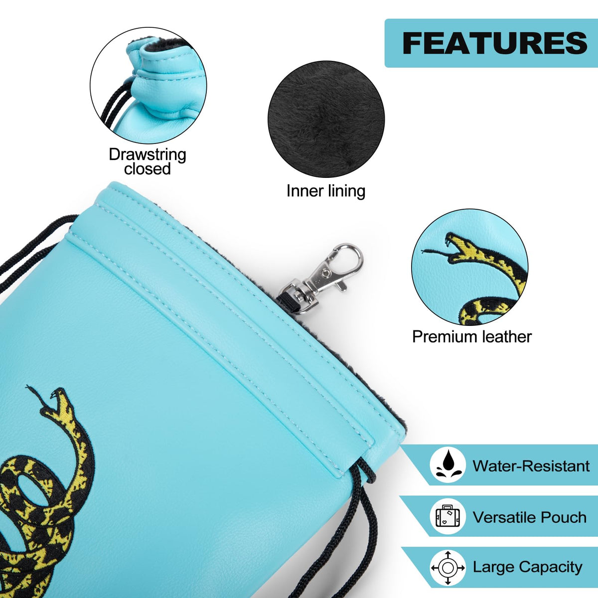 Hooked on Golf embroidered pattern detail on durable PU leather