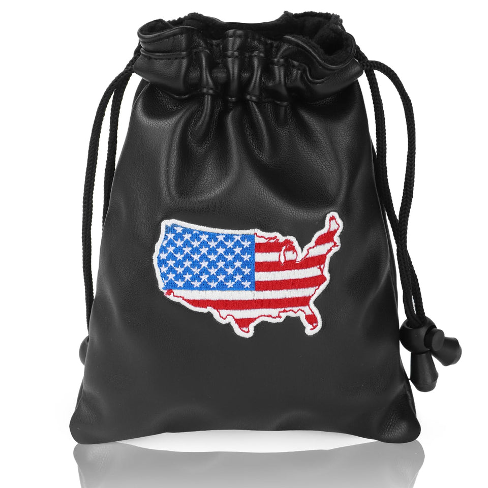 Hooked On Golf golf valuables pouch front view shows sturdy PU leather for secure storage.