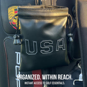 Hooked On Golf leather golf-ball pouch compact size for quick access on the course.