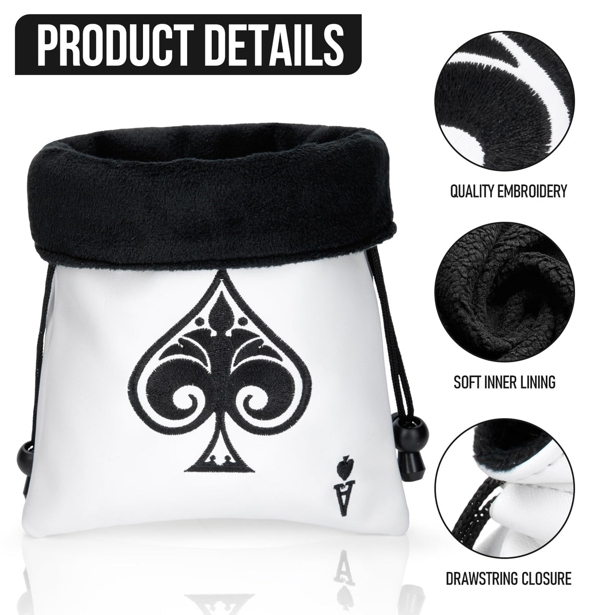 HOOKED ON GOLF leather golf-ball-pouch with drawstrings secures balls and tees during play