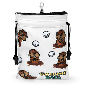 HOOKED ON GOLF Valuables Pouch with white groundhog design keeps golf balls organized.