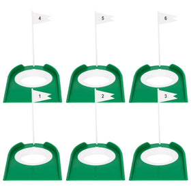 Hooqict 6-pack golf hole cups arranged for organized practice sessions.