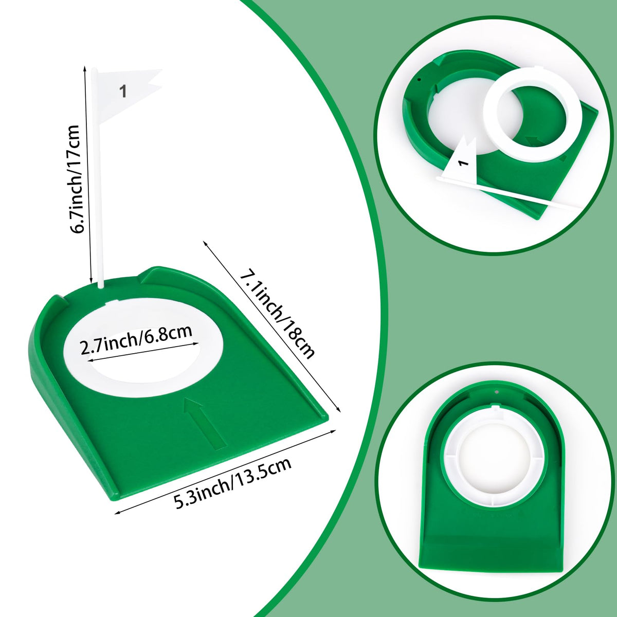 Hooqict golf hole cup flag with numbers clearly marks target distances.
