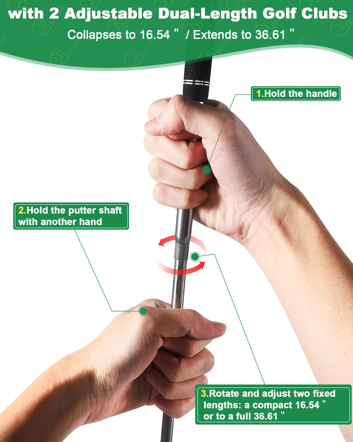 Hotwind adjustable golf clubs at full length for swing practice outdoors.