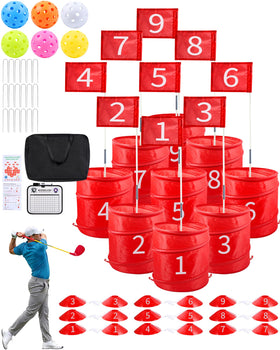 HOTWIND Backyard Golf Game setup with nine holes ready for family outdoor fun