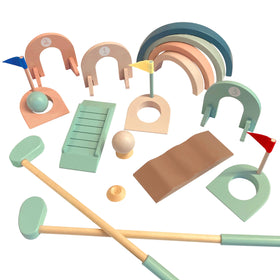 House of Marbles wooden indoor mini golf set with bridge obstacle for family-friendly play